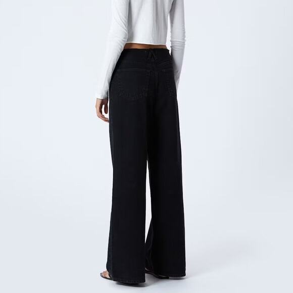 SLVRLAKE Taylor Wide Leg High Rise Pleated Jeans Distressed Frayed Waist - Picture 5 of 16